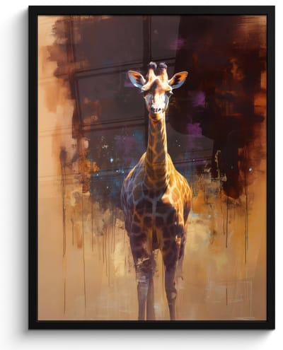 Poster in lijst - Fotolijst 50x70 cm - Posters - Giraf - Bruin - Abstract - Geschilderd - Posterlijst zwart - Decoratie - Wanddecoratie woonkamer - Muurdecoratie slaapkamer