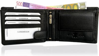 Lundholm hoogwaardig leren portemonnee heren zwart leder - zeer soepel rundleer - compact, dun en veel pasruimte - cadeau voor man