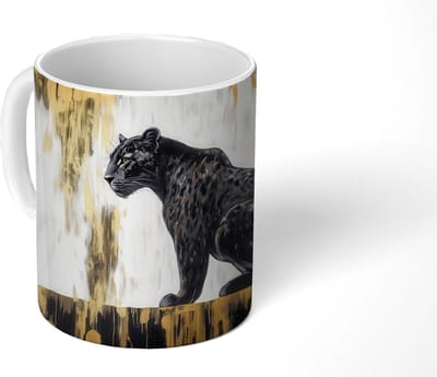 Mok - Koffiemok - Panter - Zwart - Abstract - Goud - Mokken - 350 ML - Beker - Koffiemokken - Theemok