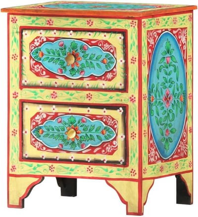 Handgemaakt Nachtkastje - Houten Kastje - Slaapkamer Opbergen - Handbeschilderd Design - 40 x 30 x 50 cm - Limoengroen