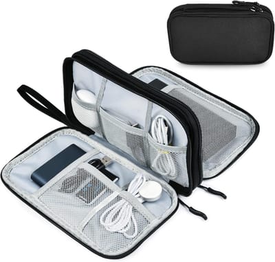 Draagbare Elektronica Accessoires Tas voor Externe Harde Schijf, Kabel Organizer met Compartimenten en Mesh Vakken, Zwart Reistas (L)