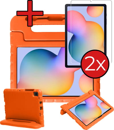 Hoesje - Geschikt voor Samsung Galaxy Tab S6 Lite - Met 2x Screenprotector - Kinderhoes - Shockproof Bumper - Kidsproof Case - Tablethoes - Kinder Hoes Cover - Oranje