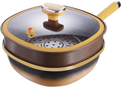 Koekenpan met Deksel - Wokpan Braadpan - Thuis Koken - Krasvast Anti-aanbak - 30 cm - Grijs