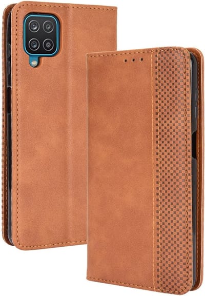 Coverup Hoesje - Geschikt voor Samsung Galaxy A12 Hoesje - Coverup Vintage Style Book Case - Bruin