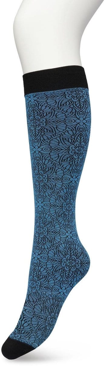 Bonnie Doon Dames Bloemen Panty Kniekousen Blauw maat 36/42 - Knie Kousen 100 denier - Gebloemd - Bloemen Print - Uitstekend draagcomfort - Mandala Flower Knee High - Kniesokken - Zakt niet af - OEKO-TEX - Vallarte Blue - BP221805.384