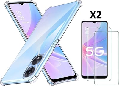 Hoesje Geschikt voor Oppo A78 5G Hoesje transparant Anti Shock silicone hoesje - Hoesje Geschikt voor Oppo A78 Screenprotector Glazen 2 pack