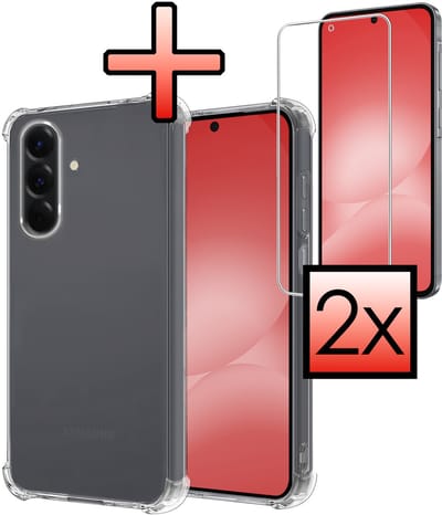 Hoesje - Met Screenprotector - 2 Stuks - Geschikt voor Samsung Galaxy A56 - Sterk & Shockproof - Siliconen Case - Back Cover - Telefoon Hoes - Shock Proof - Transparant