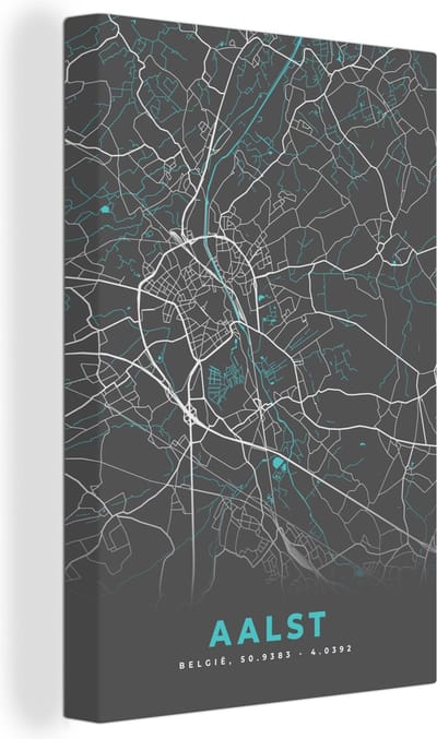 Canvas Schilderij Plattegrond – Aalst – Blauw – Stadskaart - Kaart - 20x30 cm - Wanddecoratie