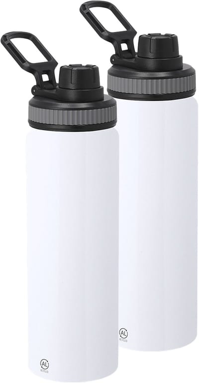 Bellatio Design Waterfles/drinkfles sport bidon Fitmaster - 2x - metallic wit - 800 ml - aluminium - schroefdop