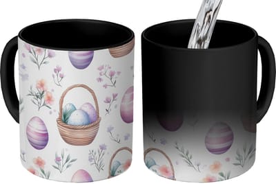 Magische Mok - Foto op Warmte Mokken - Koffiemok - Bloemen - Paaseieren - Patroon - Magic Mok - Beker - 350 ML - Theemok