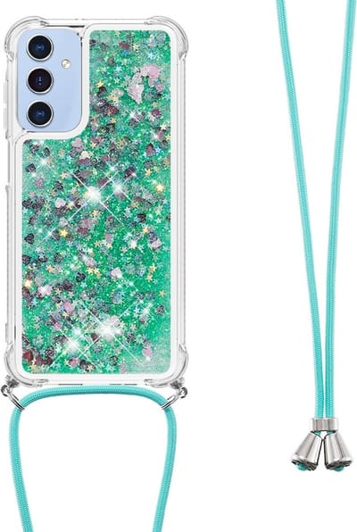Coverup Hoesje - Geschikt voor Samsung Galaxy A16 Hoesje - Coverup Liquid Glitter Back Cover met Koord - Groen