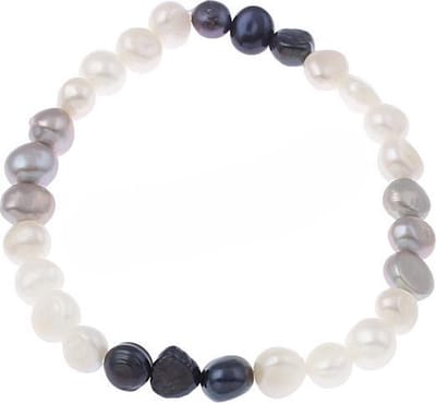 Zoetwater parel armband Pearl Trio White Grey Blue - echte parels - wit - grijs - blauw - elastisch - luxe sieraden zakje - parel armband dames - zoetwaterparel - elastisch parel armband