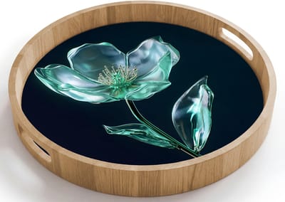 Dienblad rond 40x40 cm - Schootdienblad hout - Bladeren - Bloem - Glazen - Donkerblauw - Borrelplank rechthoek - Plateau houten dienbladen