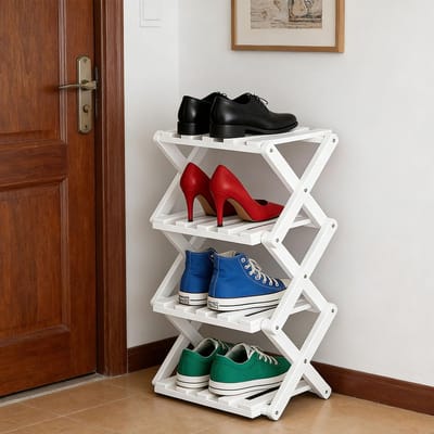 schoenenrek, bamboe, klein schoenenrek, verticaal schoenenrek, vrijstaand rek voor gangen, woonkamers, kleine ruimtes en hoeken, geen installatie nodig (wit, 4 etages)