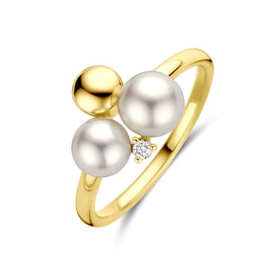 Geelgouden Ring met Parels & Diamant 4034516 – 14 Karaat Goud