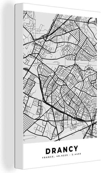 Canvas Schilderij Plattegrond - Drancy - Stadskaart - Kaart - Frankrijk - 20x30 cm - Wanddecoratie