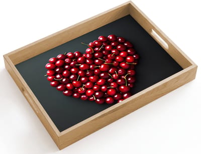Dienblad hout 40x30 cm - Schootdienblad - Kersen - Hart - Rood - Zwart - Borrelplank rechthoek - Plateau dienbladen