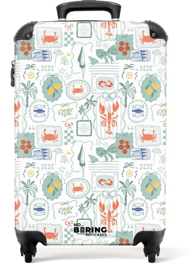 NoBoringSuitcases.com - Koffer - Zomerse illustraties groen - Past binnen 55x40x20 cm en 55x35x25 cm - Trolley handbagage - Valiezen met wieltjes volwassenen - Reiskoffer op wielen - Rolkoffer lichtgewicht