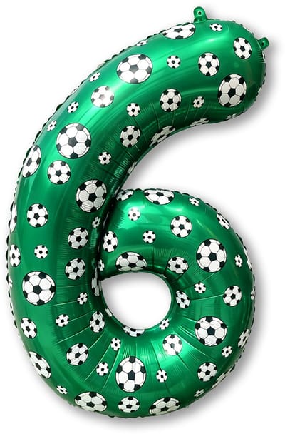 LUQ – Folieballon Voetbal 6 Jaar – 86 cm – Groen-Zwart-Wit – Football Party Versiering – Feest Decoratie – Helium Ready