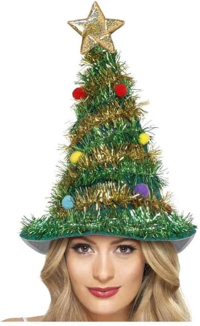 Kerstmuts - kerstboom - groen - versierd - 38 cm - kunststof - kerstaccessoires