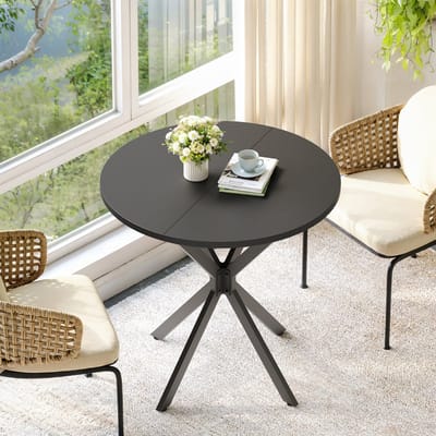 OKWISH Ronde Tafel – Voor 2 Personen – Keuken Woonkamer En Thuiswerkplek – Metaal En Spaanplaat Zwart – 80x75 cm