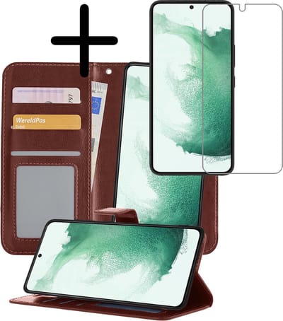 Hoesje 2 in 1 - Geschikt voor Samsung Galaxy S22 - Met Screenprotector - En Uitneembare Hard Cover - Bookcase - Wallet Case - Met Pasjeshouder - Book Case - Uitneembaar - Pashouder - Kunstleer - Bruin