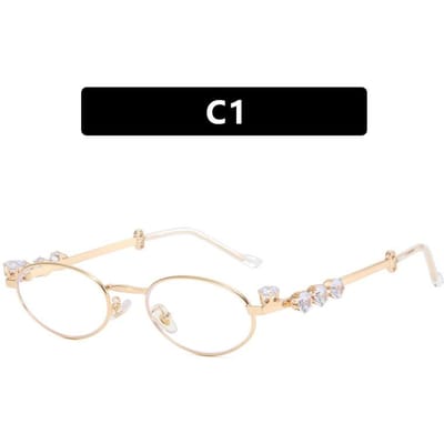 Lunettes de soleil ovales de qualité incrustées de diamants Monture métallique Verres plats avancés à l'aspect naturel