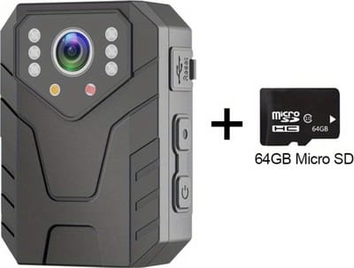 Bovista Politie Bodycam - Chest Camera - Spy Camera - Spy Cam - Verborgen Camera - Spionage Camera - Action Camera - HD + 64GB Opslag