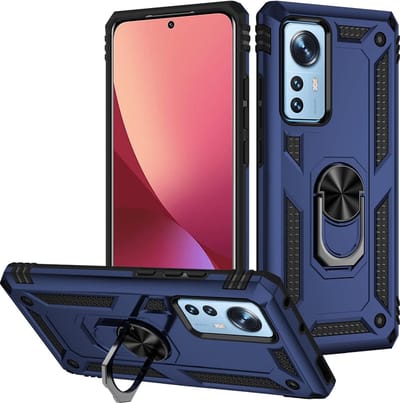 Ring Armor hoesje Geschikt voor Xiaomi 12 / 12X - Blauw - Draaibare standaard - Magneet - ZT Accessoires