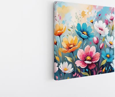Saammp Canvas Schilderij - Gekleurde bloemen in Abstracte stijl - 20x20 - Foto op canvas - Wanddecoratie - Muurdecoratie Woonkamer - Kantoor Decoratie
