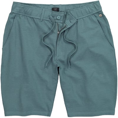 JP 1880 - Heren - Bermuda seersucker tailleband met knoop en rits 4 zakken - Lichtpetrol - Maat 7XL