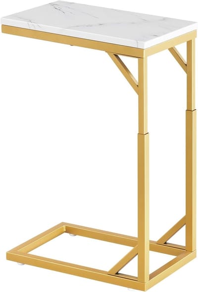 C-vormige bijzettafel - Kleine banktafel - Bank en laptop - Drie hoogtes - Klein formaat - Goud