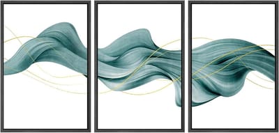 Canvas Kunst Set - Wanddecoratie Abstract - Woonkamer Decoratie - Set van 3 Panelen - 3x 40x60 cm - Groenblauw