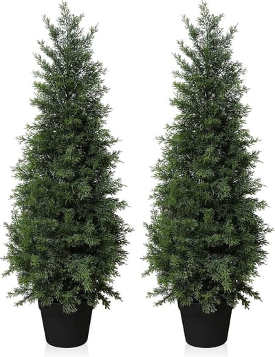 Kunstplant Ceder Kunstmatig 90 cm Kunstplanten in Pot, Conifeer Kunstmatig Buiten UV-beschermd voor Thuis Woonkamer Tuin Veranda Decoratie (Pak van 2)
