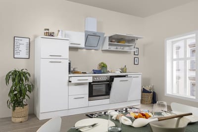 Goedkope keuken 280  cm - complete keuken met apparatuur Amanda  - Wit/Wit - soft close - keramische kookplaat - vaatwasser - afzuigkap - oven    - spoelbak