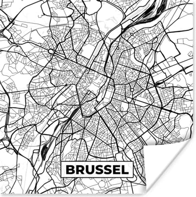 Poster Plattegrond – Brussel – Zwart Wit – Stadskaart - Kaart - België - 100x100 cm XXL