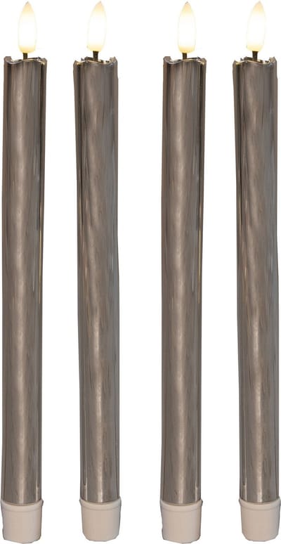 Anna's Collection LED dinerkaarsen - 4x st - zilver glimmend - 25 cm - met timer - 3D vlam