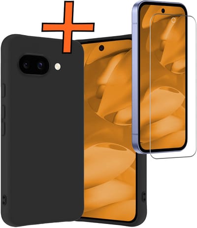 Hoes - Met Screenprotector - Geschikt voor Google Pixel 9a - Sterk & Shockproof - Back Cover - Siliconen Case - Telefoon Hoes - Zwart