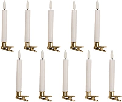 Clayre & Eef LED Dinerkaarsen set van 10 Ø 2x14 cm Wit Wax