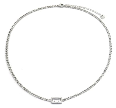 Ketting met Zirkonia - RVS - Lengte 39-44 cm - Zilverkleurig en Wit