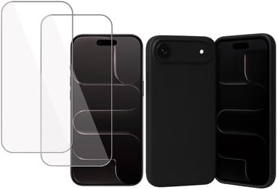 Technow hoesje + 2x Screenprotector geschikt voor iPhone 17 Air – Tempered Glass - Liquid Back Case - Cover - Zwart