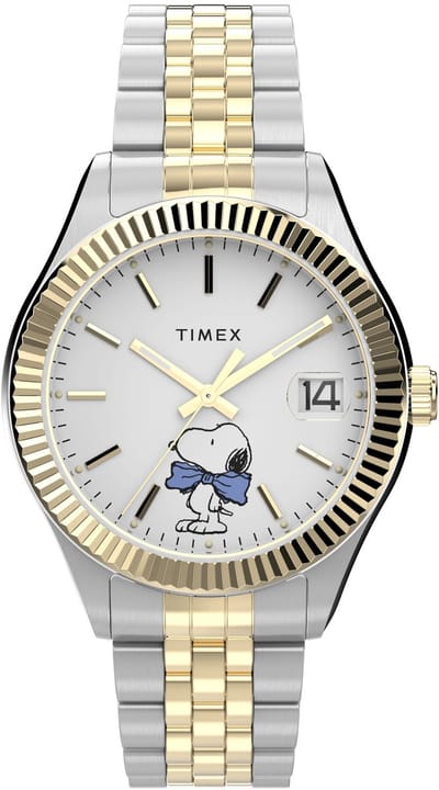 Timex Peanuts Legacy Bowtie Quartz Analoog Horloge Tweekleurig En Wit Kast Gemaakt Van 100% Roestvrij Staal En Een Armband Van 100% Roestvrij Staal 34 TW2Y11100AJ