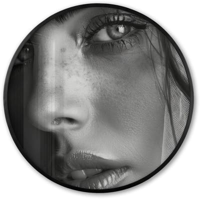 Poster in lijst Rond - Fotolijst 60x60 cm - Posters - Vrouw - Portret - Zwart wit - Vintage - Ronde posterlijst zwart - Decoratie - Wanddecoratie woonkamer - Muurdecoratie slaapkamer