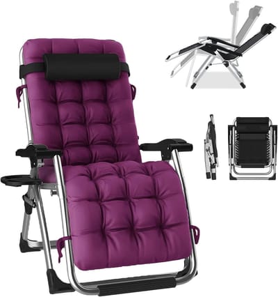 Opvouwbare Stoel - Outdoor Fauteuil - Ontspannen Buiten - Vergrendelbaar Ligsysteem - 200 kg Draagvermogen - Paars Zilver