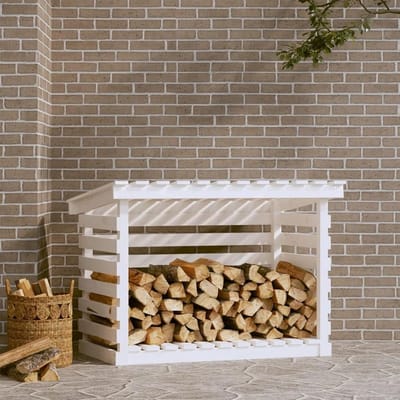 Brandhoutrek - Houthok Opslag - Brandhout Opslaan - Massief Grenenhout - 108 x 73 x 79 cm - Wit