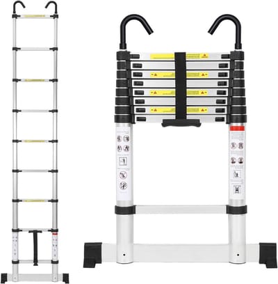 Telescopische Ladder - Uittrekbare Ladder - Multifunctioneel Gebruik - Met Stabilisator en Haken - 26 Meter - Zilver