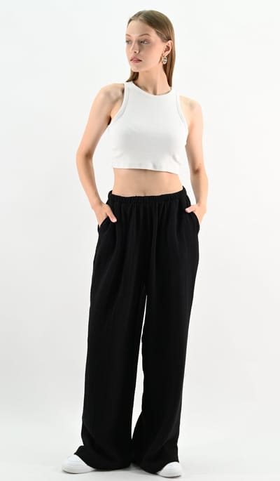 YesMooi - Linnenblend Wide-Leg Oversized Broek - Zwart - S (36)