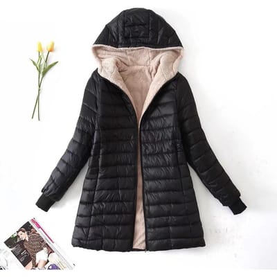 Dames Katoenen Jas Winter Herfst Lamsvacht Jassen Dames Capuchon Gewatteerde Kleding Dames Plus Size Lange Mouw Ultra Licht Katoenen Jas S zwart