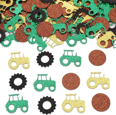 SnelShoppen - Tractor Feestdecoraties, 200Pcs Tafelconfetti Groen Geel, Boerderij Tractor Verjaardagsfeest Benodigdheden, Glitter Karton