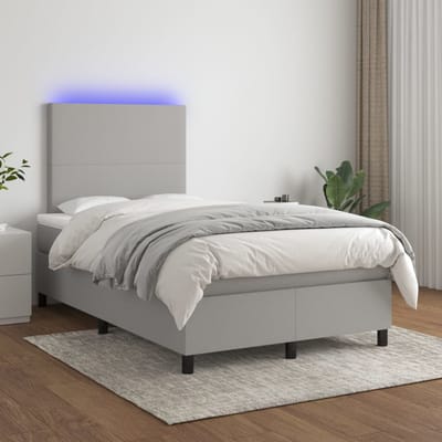 vidaXL - Boxspring - met - matras - en - LED - stof - lichtgrijs - 120x200 - cm